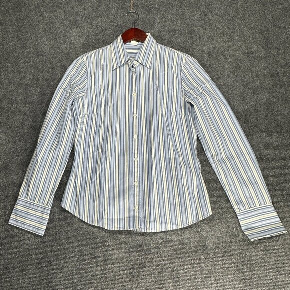 J Crew Top Womens Small Shirt  Cotton Button Up Blue White Stripe Fitted - Picture 1 of 8